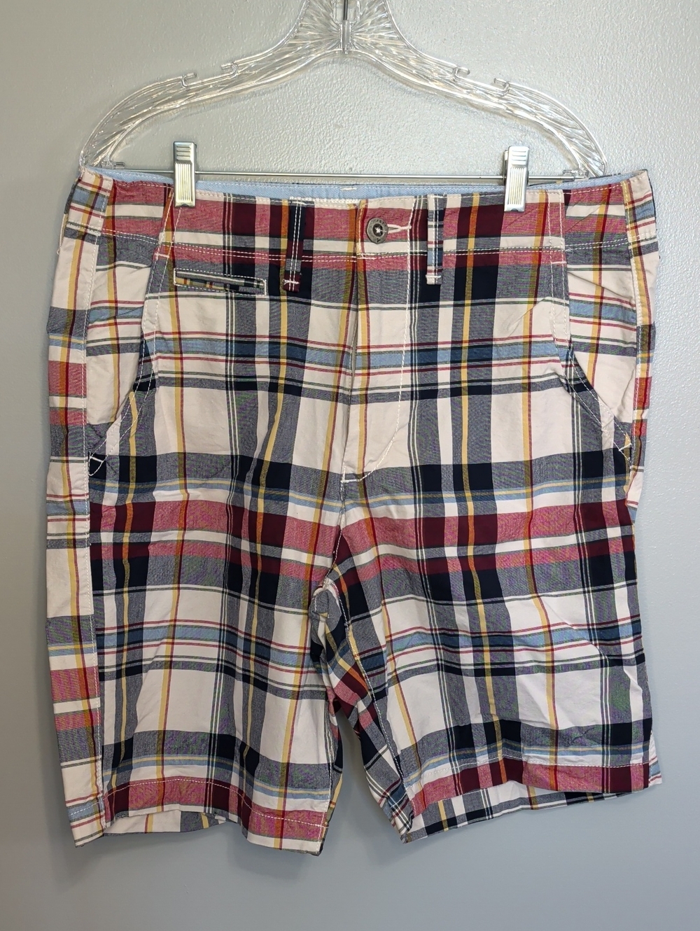 American Eagle Outfitters Plaid Flat-Front Shorts Red,Navy,White,Yellow Size 34